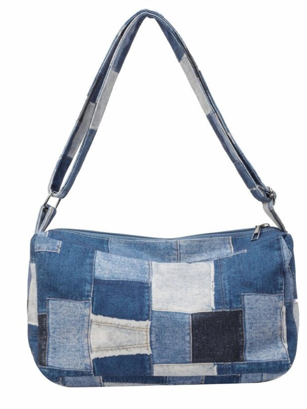 Ladies Printed Patchwork Grid Denim Single Shoulder Handbag